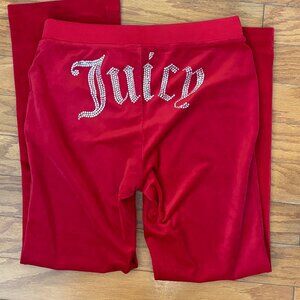 Juicy Couture Size L Velour Mid Rise Pants Coco Red Rhinestone Logo